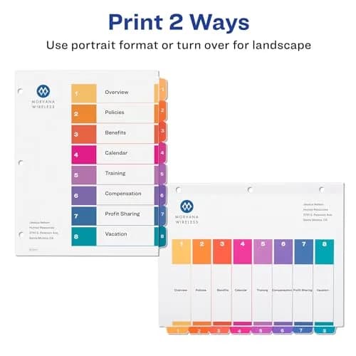 Avery Ready Index 8-Tab Dividers, Multicolor, 24 Sets of 8 Tabs (48 Total Sets) | Customizable Table of Contents for 3-Ring Binders thumbnail 3