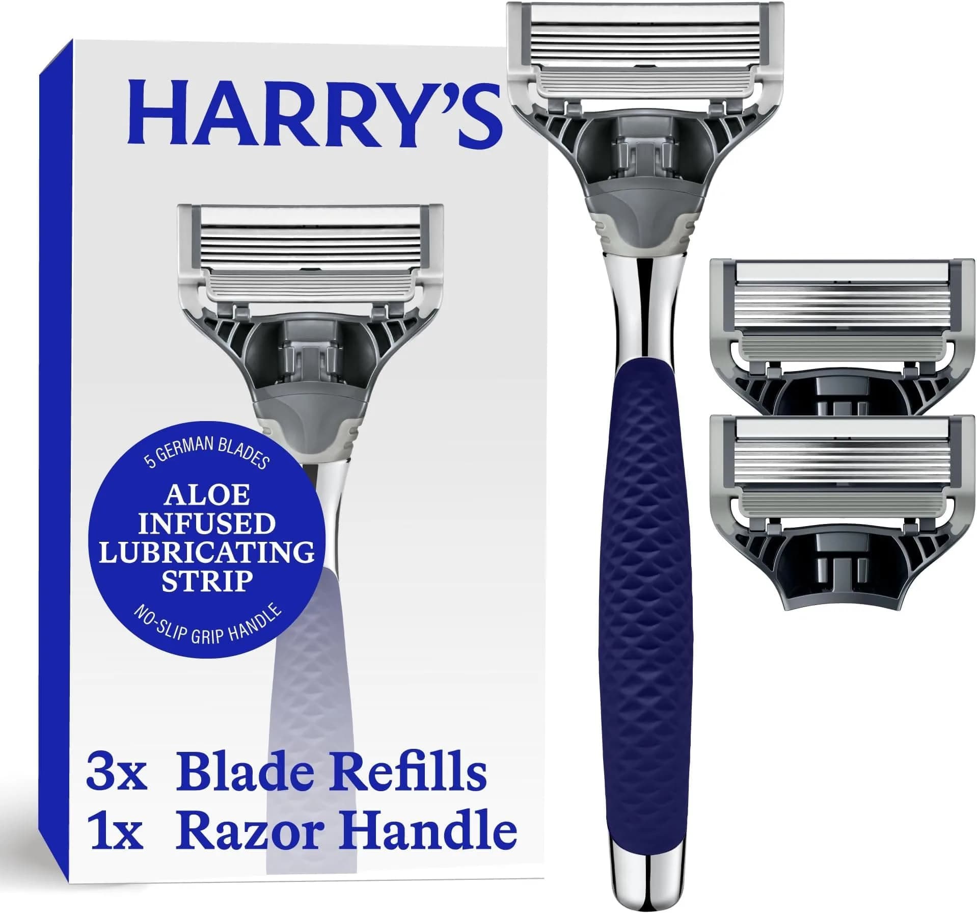 Harry's Original Shaving Kit for Men - Winston Handle & 3 German-Engineered Blade Refills | 10-Count Navy Edition — Navy