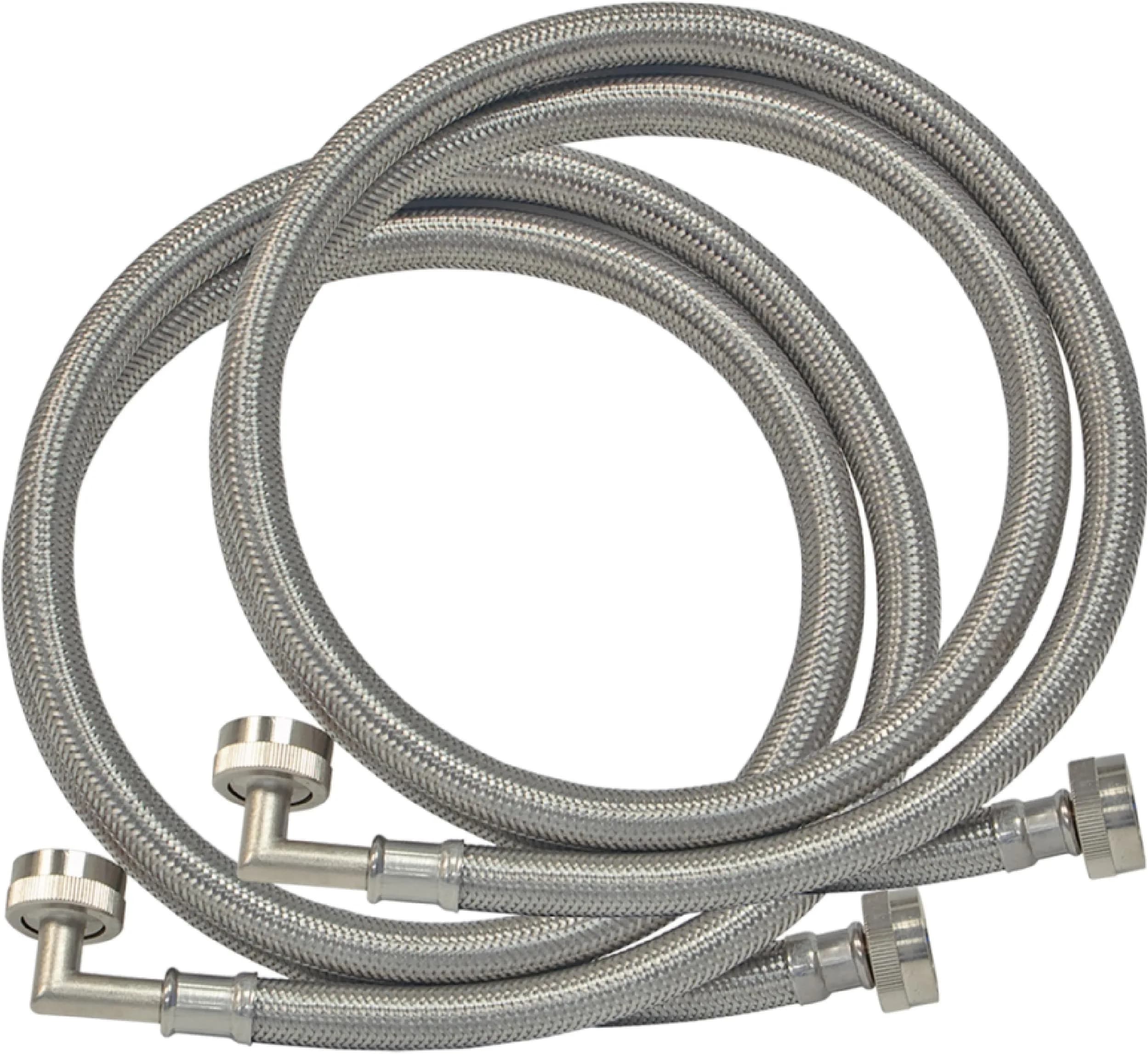 Eastman Braided Stainless Steel Washing Machine Hose Connectors with Elbows 1.52 m (5 ft) Pack of 2 | Full Flow, High Pressure, CSA Certified — Pack of 2