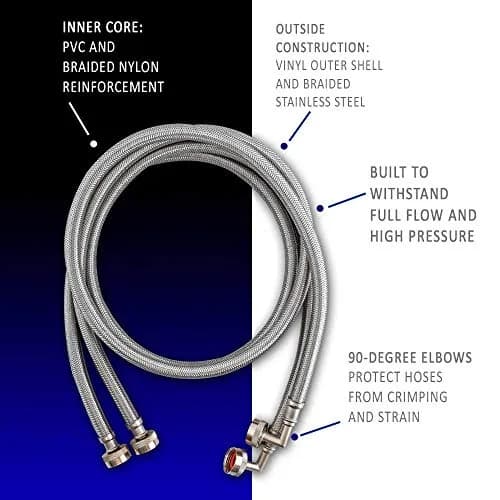 Eastman Braided Stainless Steel Washing Machine Hose Connectors with Elbows 1.52 m (5 ft) Pack of 2 | Full Flow, High Pressure, CSA Certified thumbnail 8