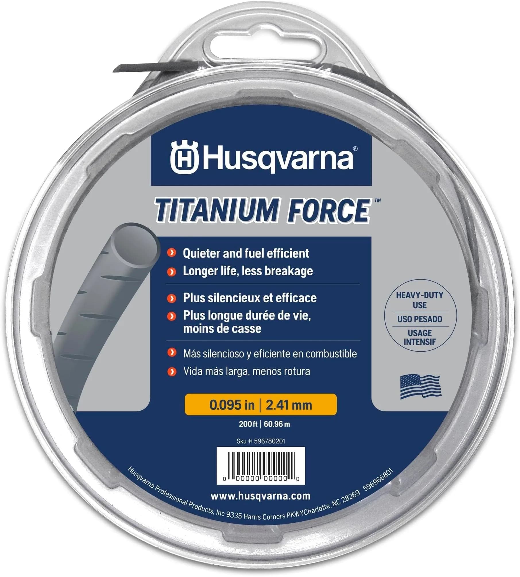 Husqvarna Titanium Force 0.095-Inch,140-Foot Spooled String Trimmer Line | Commercial Grade Co-Polymer, Quiet & Durable