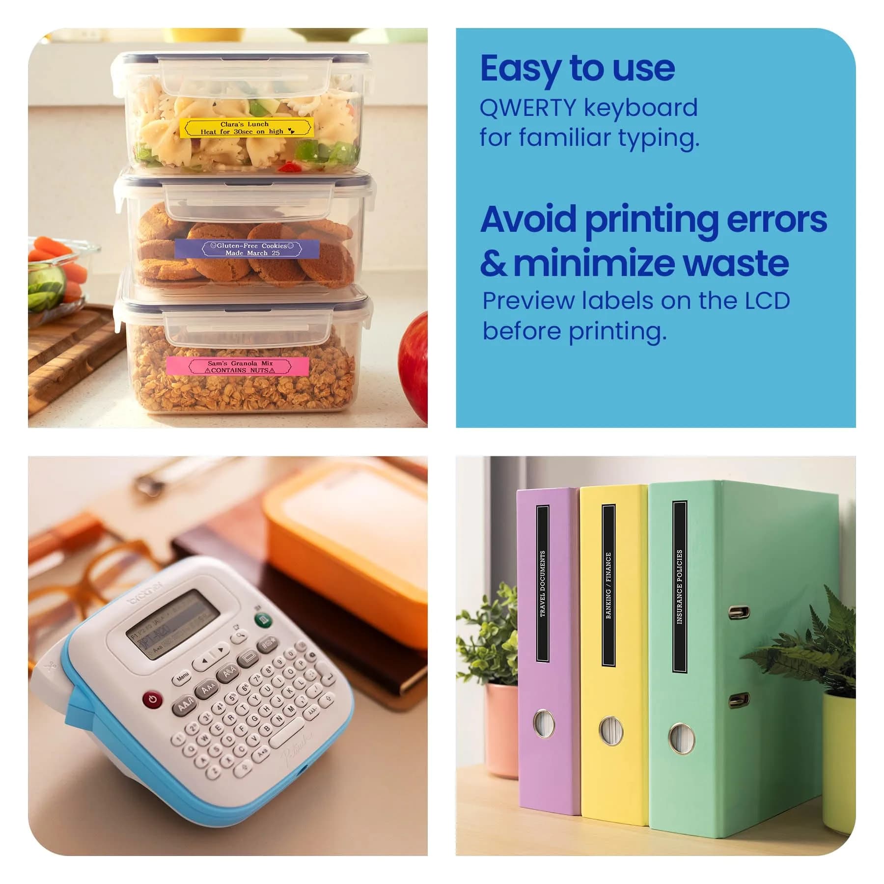 Brother P-Touch PT-N20 Personal Label Maker, Portable, Handheld & Prints, Btag Label Tapes (Pack of 3) - view 4