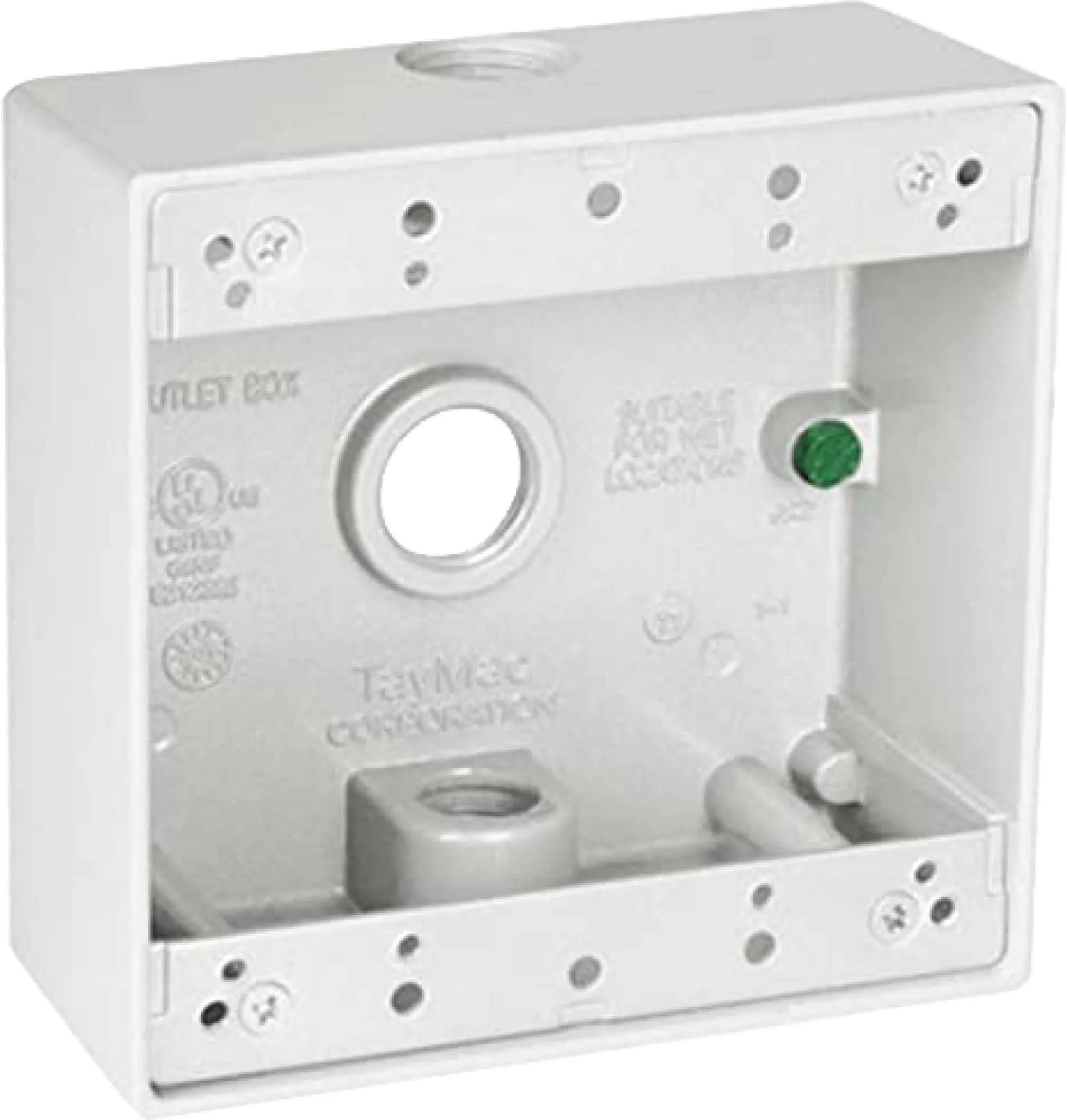 TayMac DB375WH 2-Gang Weatherproof Box 3/4-Inch Outlets White 9-Pack | NEMA Compliant Die Cast Metal - main product image