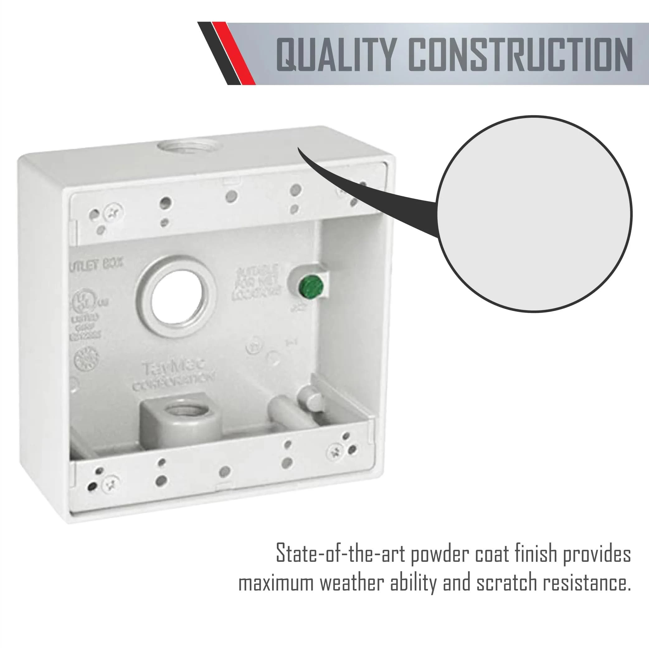 TayMac DB375WH 2-Gang Weatherproof Box 3/4-Inch Outlets White 9-Pack | NEMA Compliant Die Cast Metal - view 5