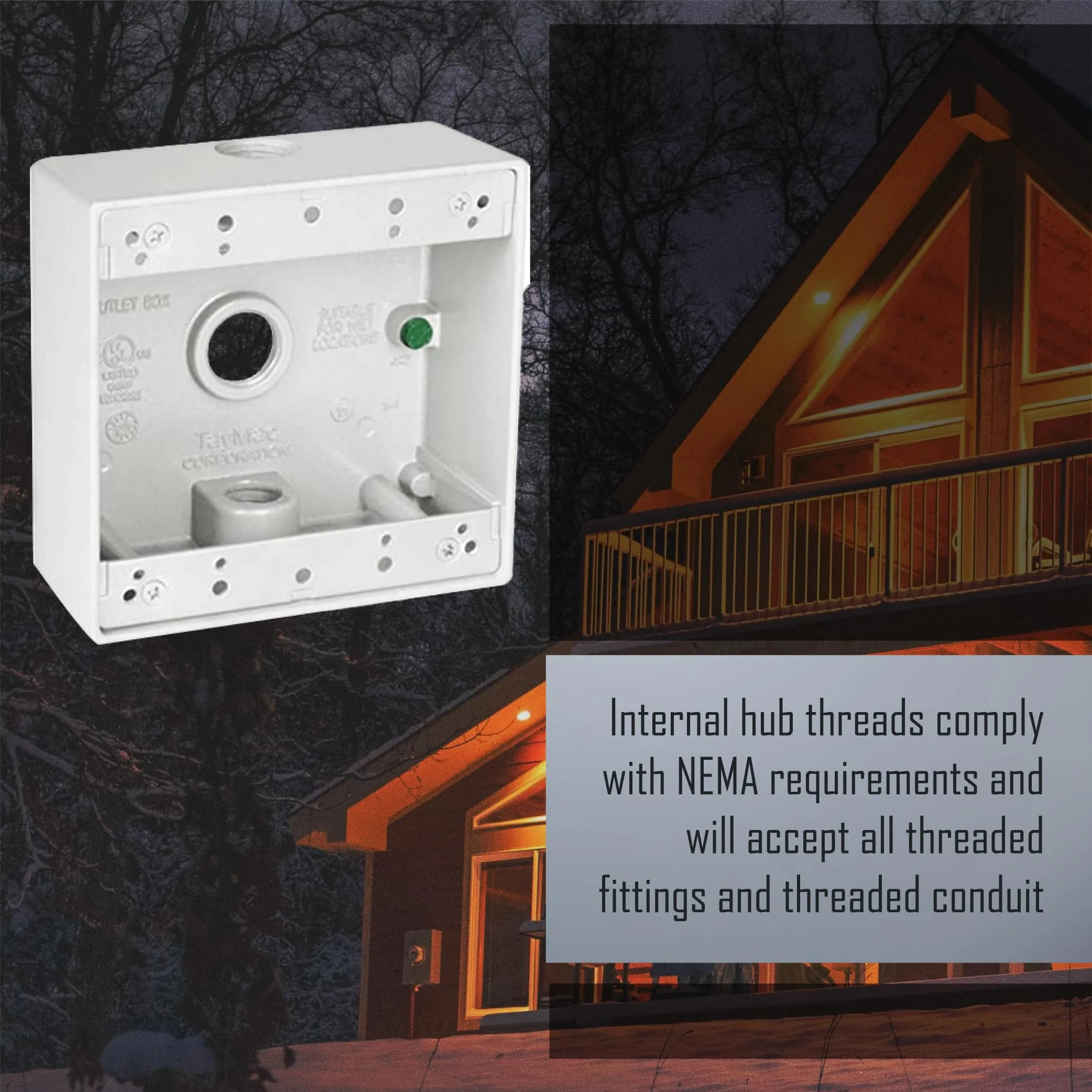 TayMac DB375WH 2-Gang Weatherproof Box 3/4-Inch Outlets White 9-Pack | NEMA Compliant Die Cast Metal - view 7