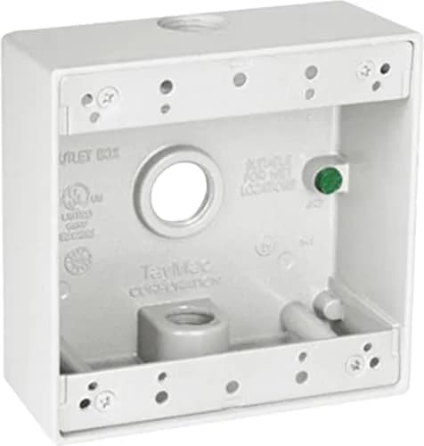 TayMac DB375WH 2-Gang Weatherproof Box 3/4-Inch Outlets White 9-Pack | NEMA Compliant Die Cast Metal thumbnail 1