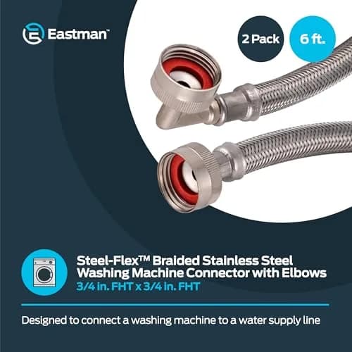 Eastman 6 ft Washing Machine Hose Connectors with Elbows, 3/4 in FHT x 3/4 in FHT, Braided Stainless Steel, 41066 (Pack of 24) | 213.36 m (720 ft) Total Length thumbnail 2