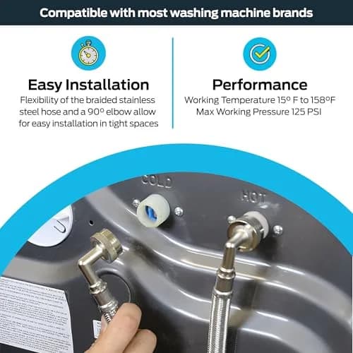 Eastman 6 ft Washing Machine Hose Connectors with Elbows, 3/4 in FHT x 3/4 in FHT, Braided Stainless Steel, 41066 (Pack of 24) | 213.36 m (720 ft) Total Length thumbnail 3