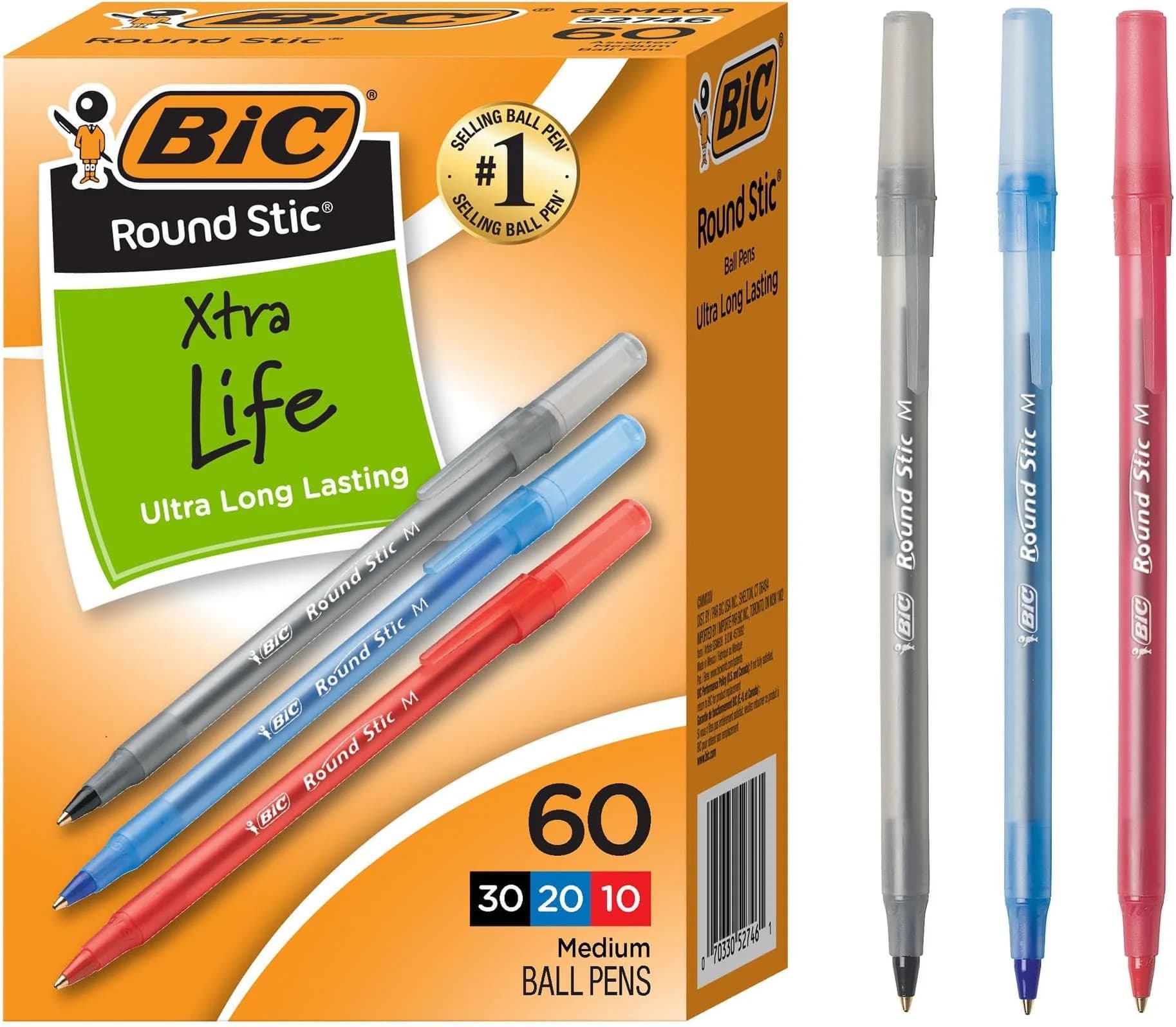 BIC Round Stic Xtra Life Assorted Ink Ballpoint Pens, Medium Point 1.0mm, 540 Count | Smooth Ink Flow for Office & School — Assorted Colors
