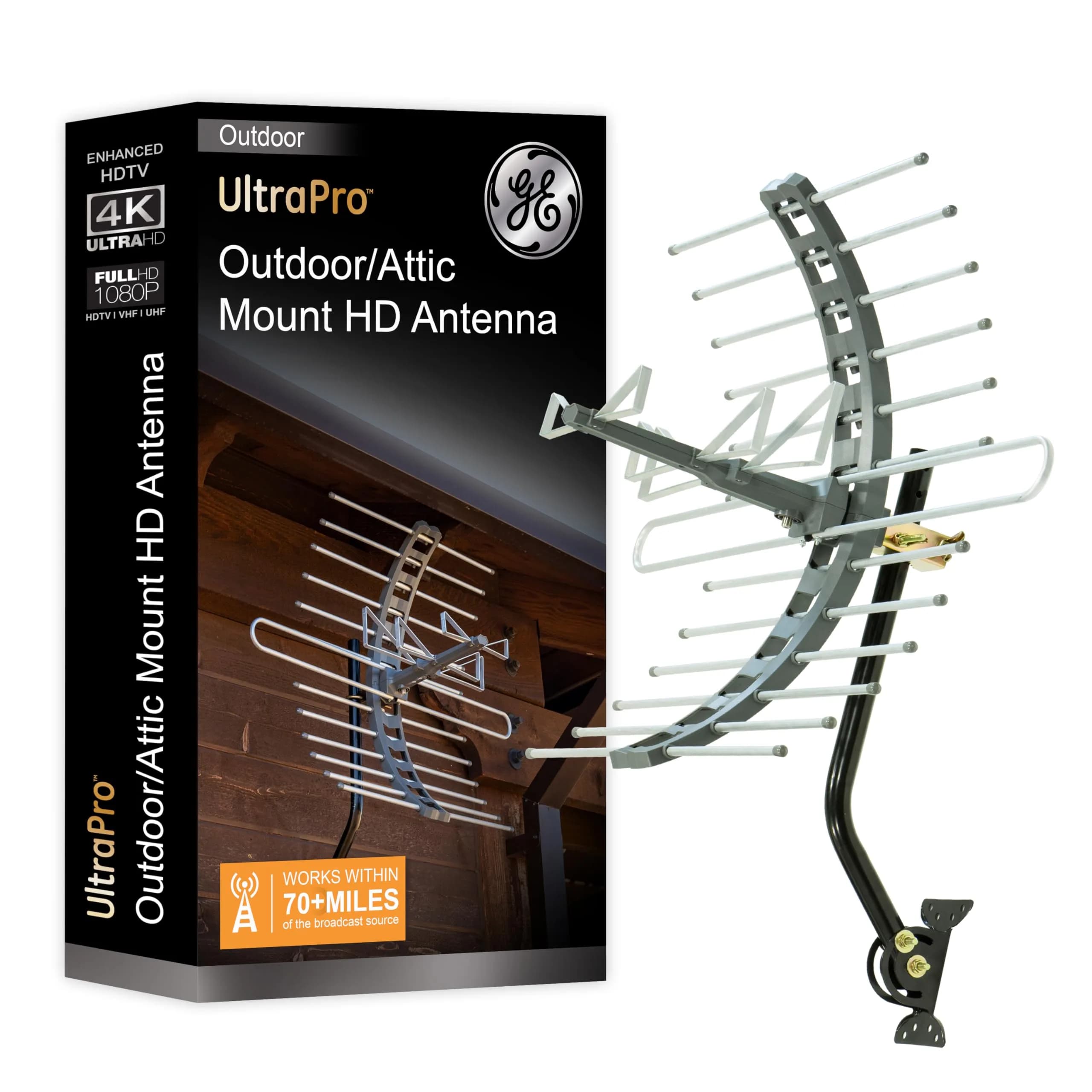 GE Outdoor HD Digital TV-Antenna (Pack of 3) | Long Range 70+ Mile, 4K & 8K Ultra HD Ready, Weather Resistant — Grey/White