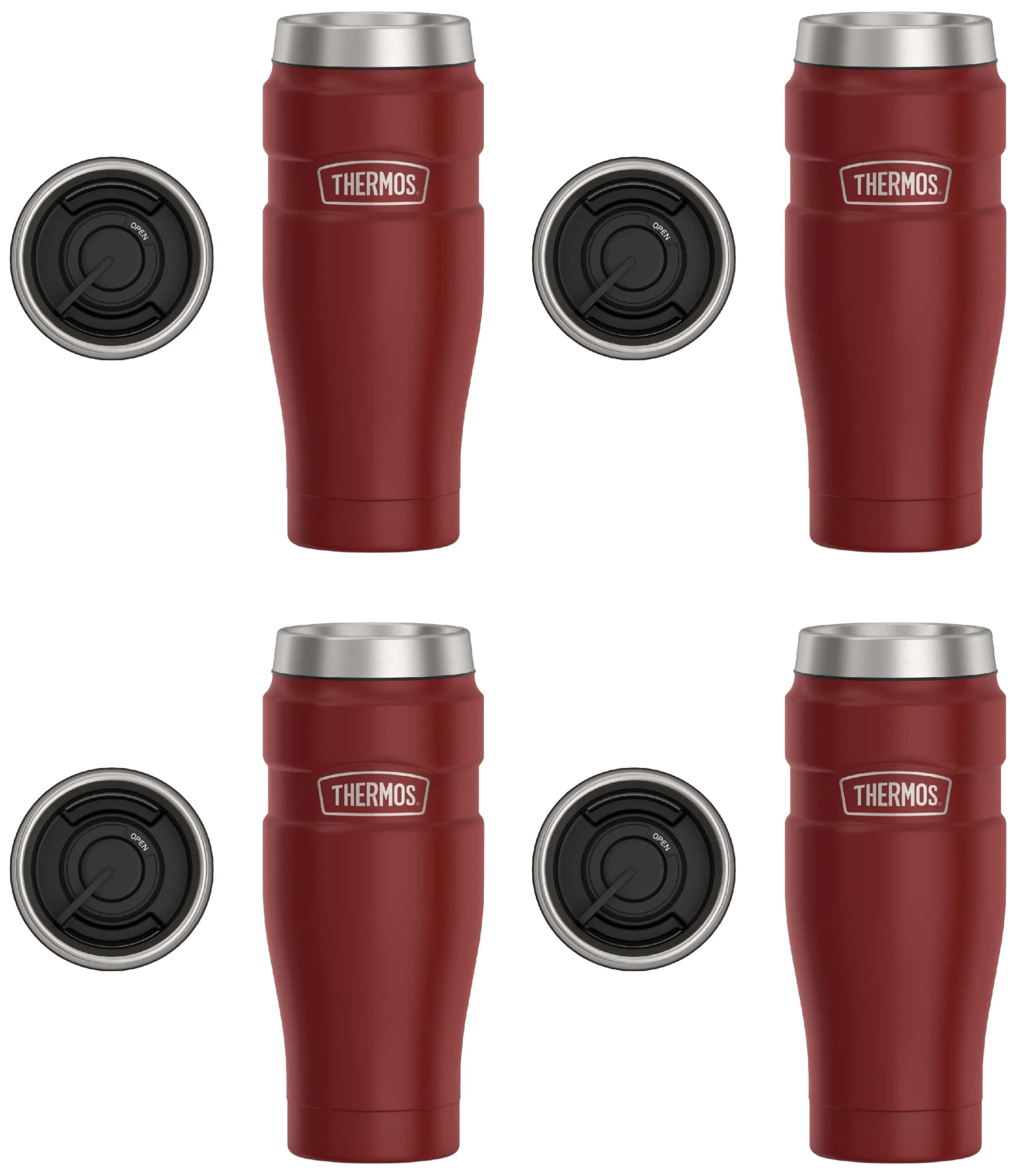 THERMOS Stainless King Vacuum-Insulated Travel Tumbler 16oz (590ml) Rustic Red, 4-Pack | Keeps Drinks Hot 7 Hrs, Cold 18 Hrs - main product image