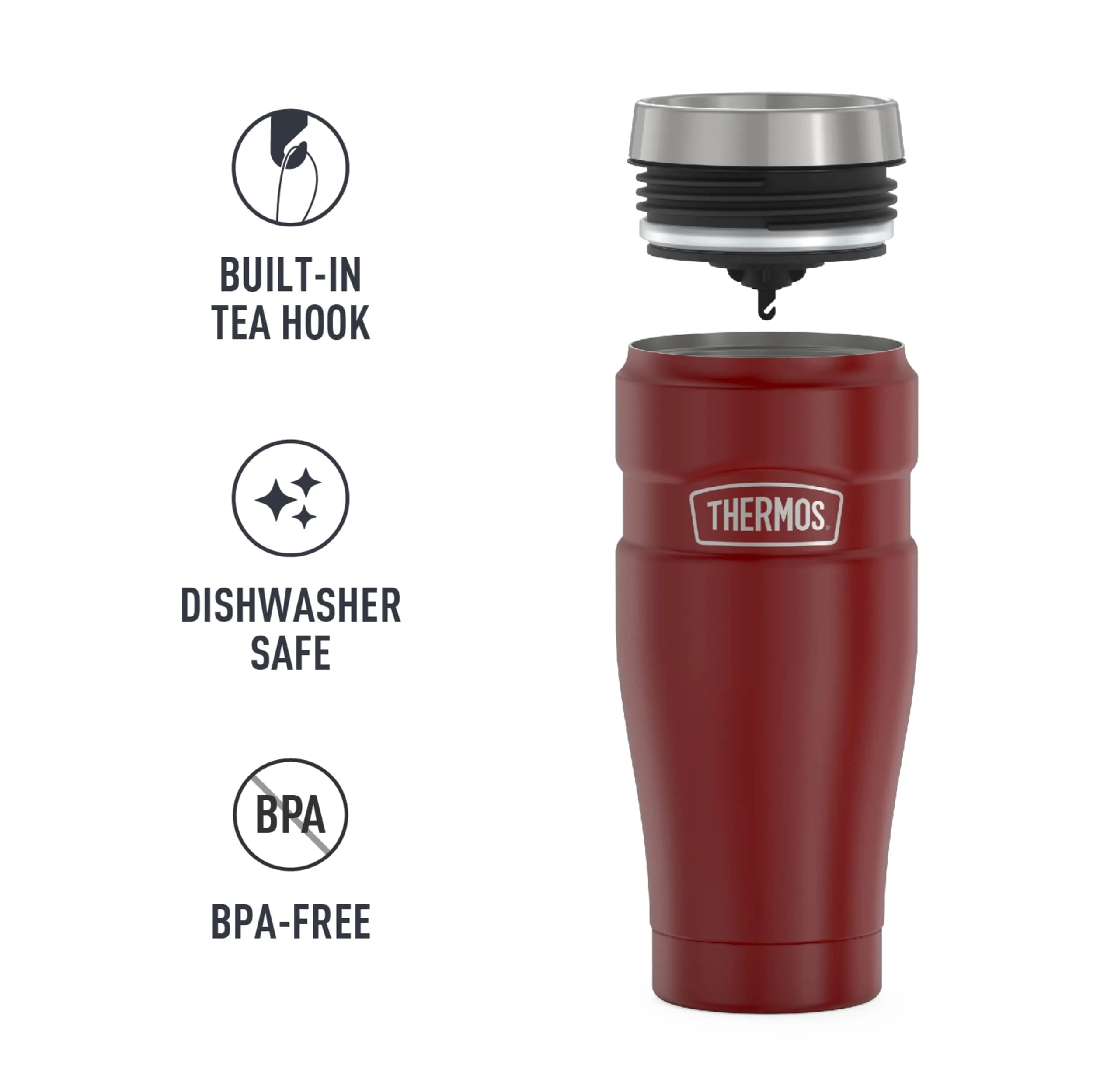 THERMOS Stainless King Vacuum-Insulated Travel Tumbler 16oz (590ml) Rustic Red, 4-Pack | Keeps Drinks Hot 7 Hrs, Cold 18 Hrs - view 5
