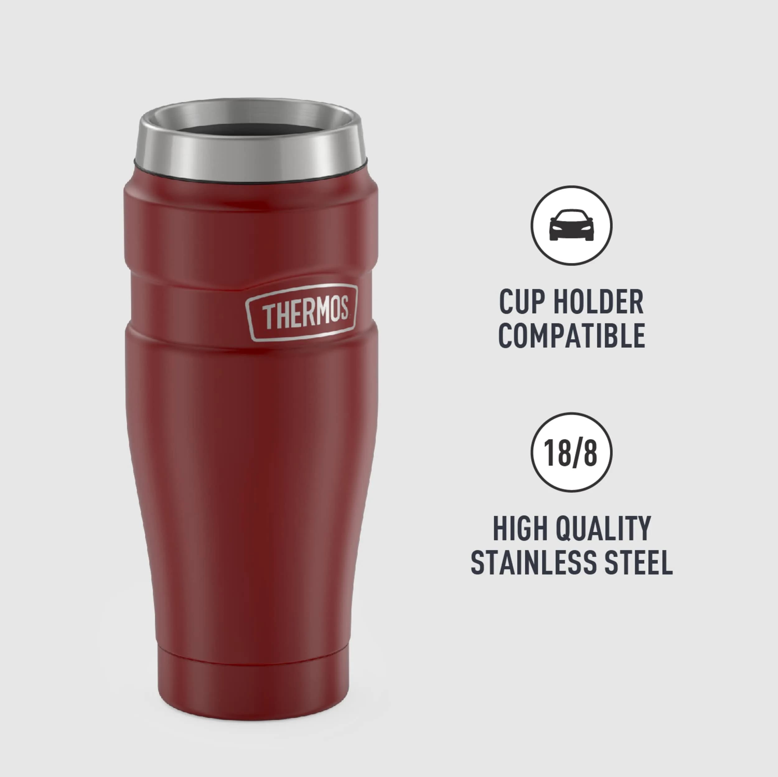 THERMOS Stainless King Vacuum-Insulated Travel Tumbler 16oz (590ml) Rustic Red, 4-Pack | Keeps Drinks Hot 7 Hrs, Cold 18 Hrs - view 4