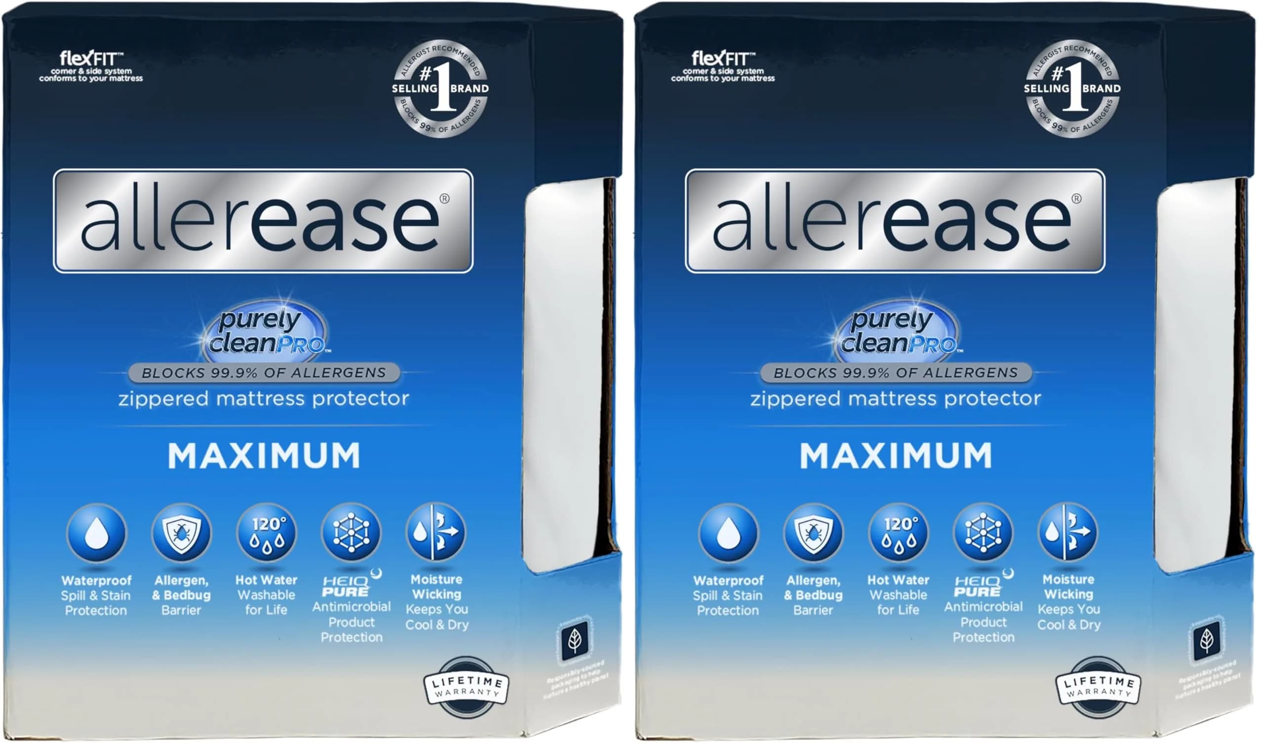 Aller-Ease Maximum Allergy Mattress Protector Twin XL Size - Pack of 2 | Waterproof & Breathable - main product image