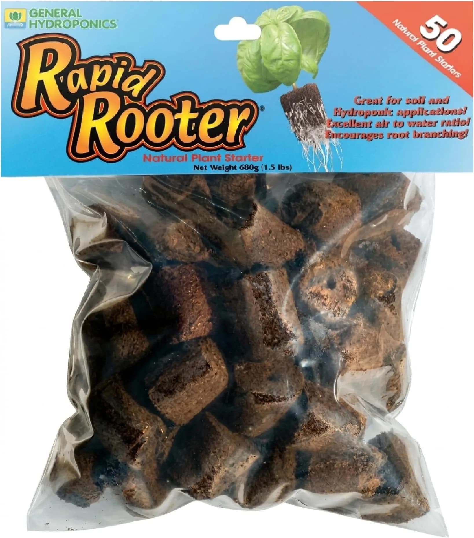 General Hydroponics GH3253 Rapid Rooter Replacement Plugs 50 Count | Explosive Root Growth Support — Black