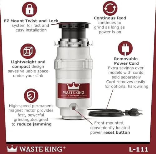 Waste King L-111 Garbage Disposal 1/3 HP Continuous Feed (Pack of 2) | 115 Volt Motor thumbnail 3