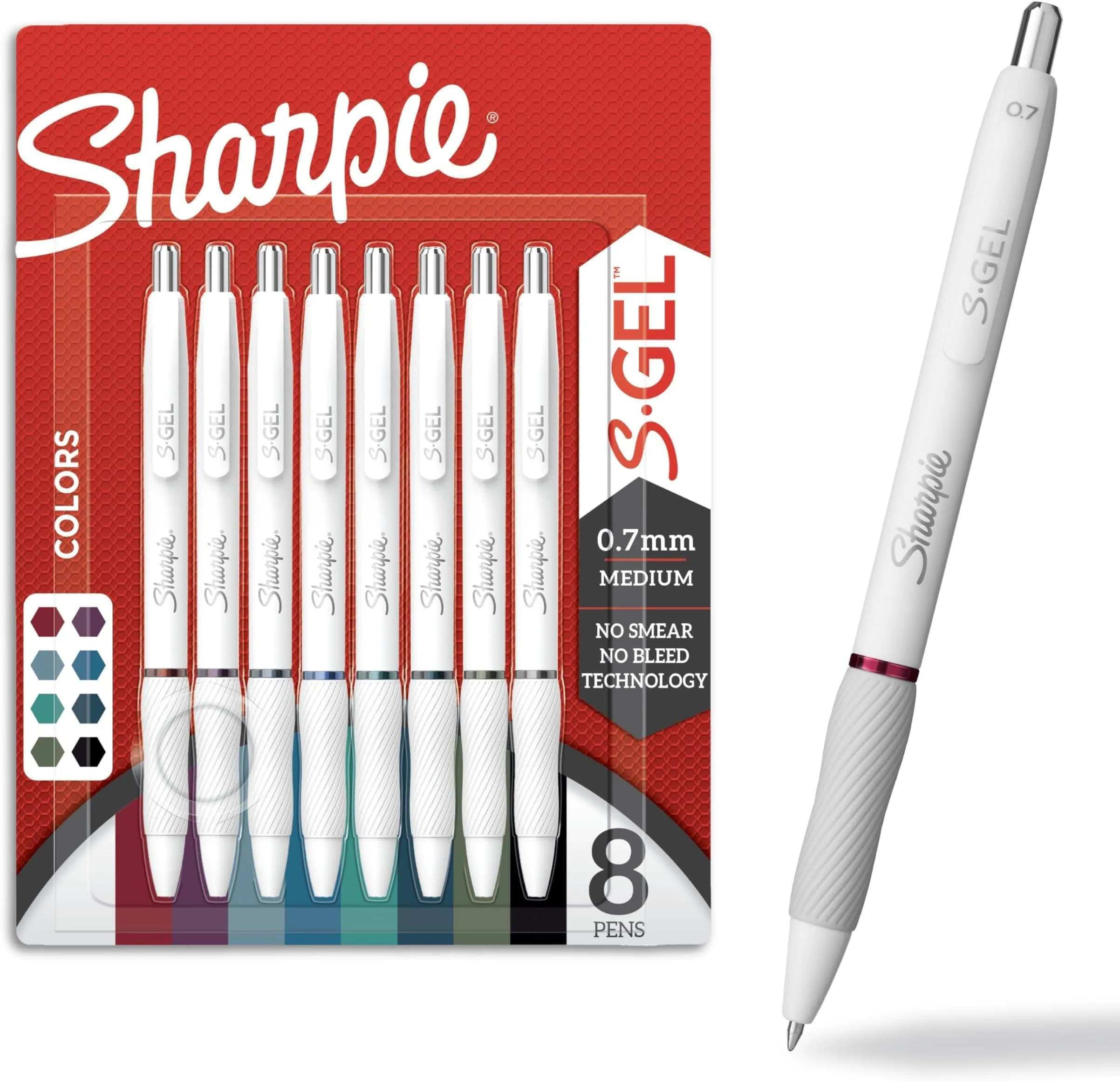 Sharpie S-Gel Pens, Fashion Barrel White Pearl, Medium Point (0.7mm), Bold Ink Colors | Vivid, Smear-Free Writing — Multicolor