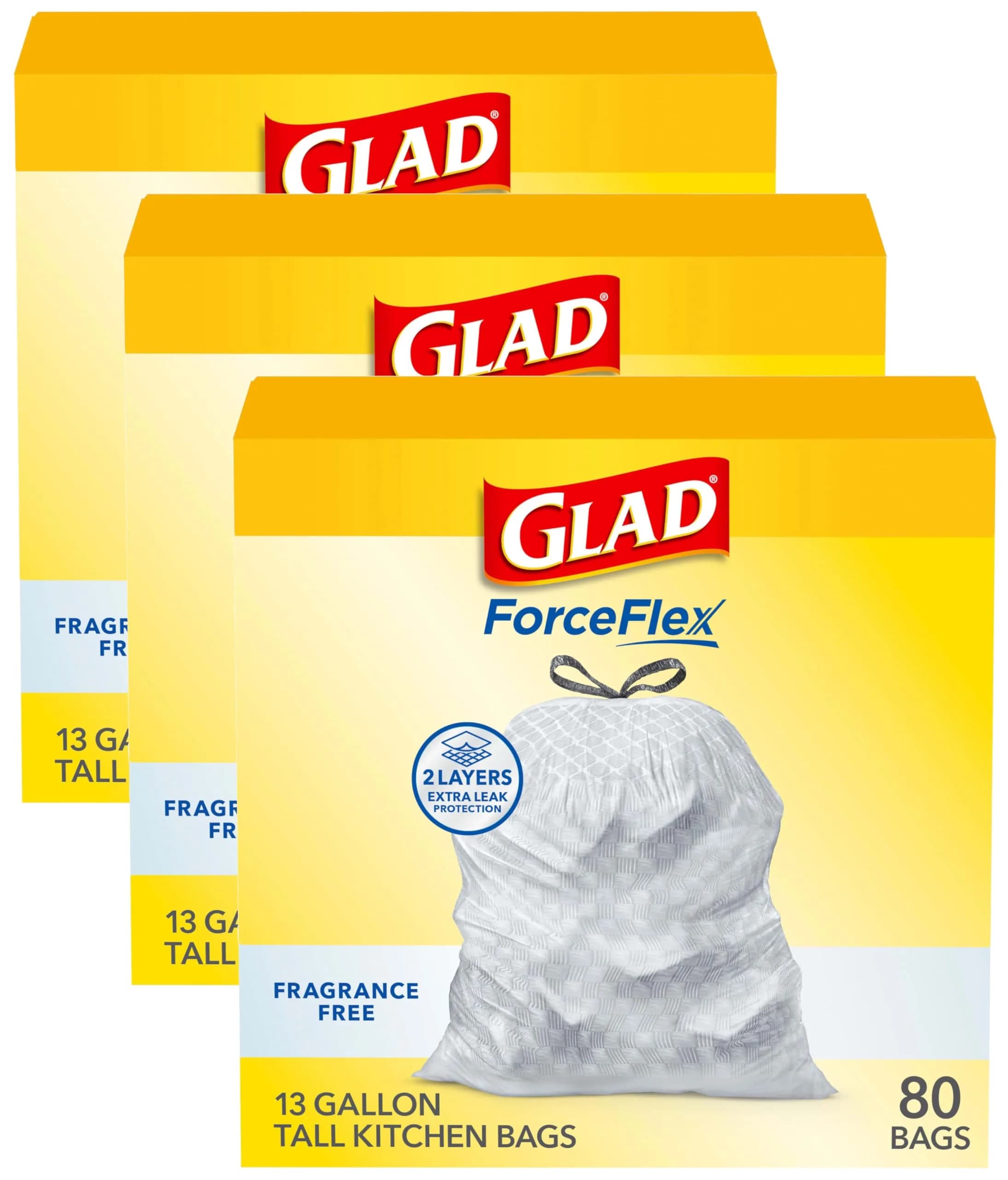 Glad ForceFlex Tall Kitchen Drawstring Trash Bags, 13 Gal, Fragrance Free (240 Count) | USA Import with Dual Layer Protection - main product image