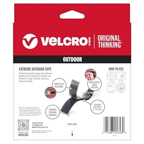 VELCRO Brand Extreme Outdoor Heavy Duty Tape 10ft x 1in (3.04m x 2.54cm) Black | Holds 15 lbs (6.8 kg) per 1-inch strip thumbnail 2