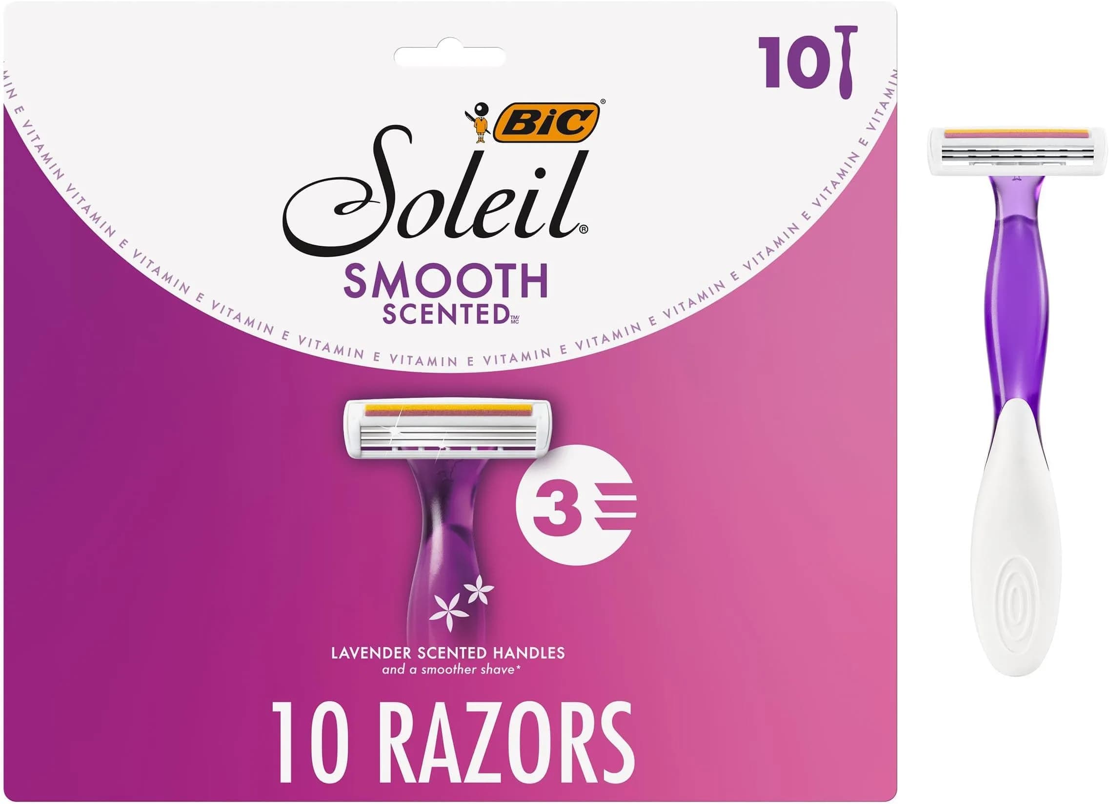 BIC Soleil 3 Scented Women's Disposable Razors with Lavender Scent & Vitamin E, 120-Count | Smooth Shave for Legs, Underarms, Bikini Line — Assorted