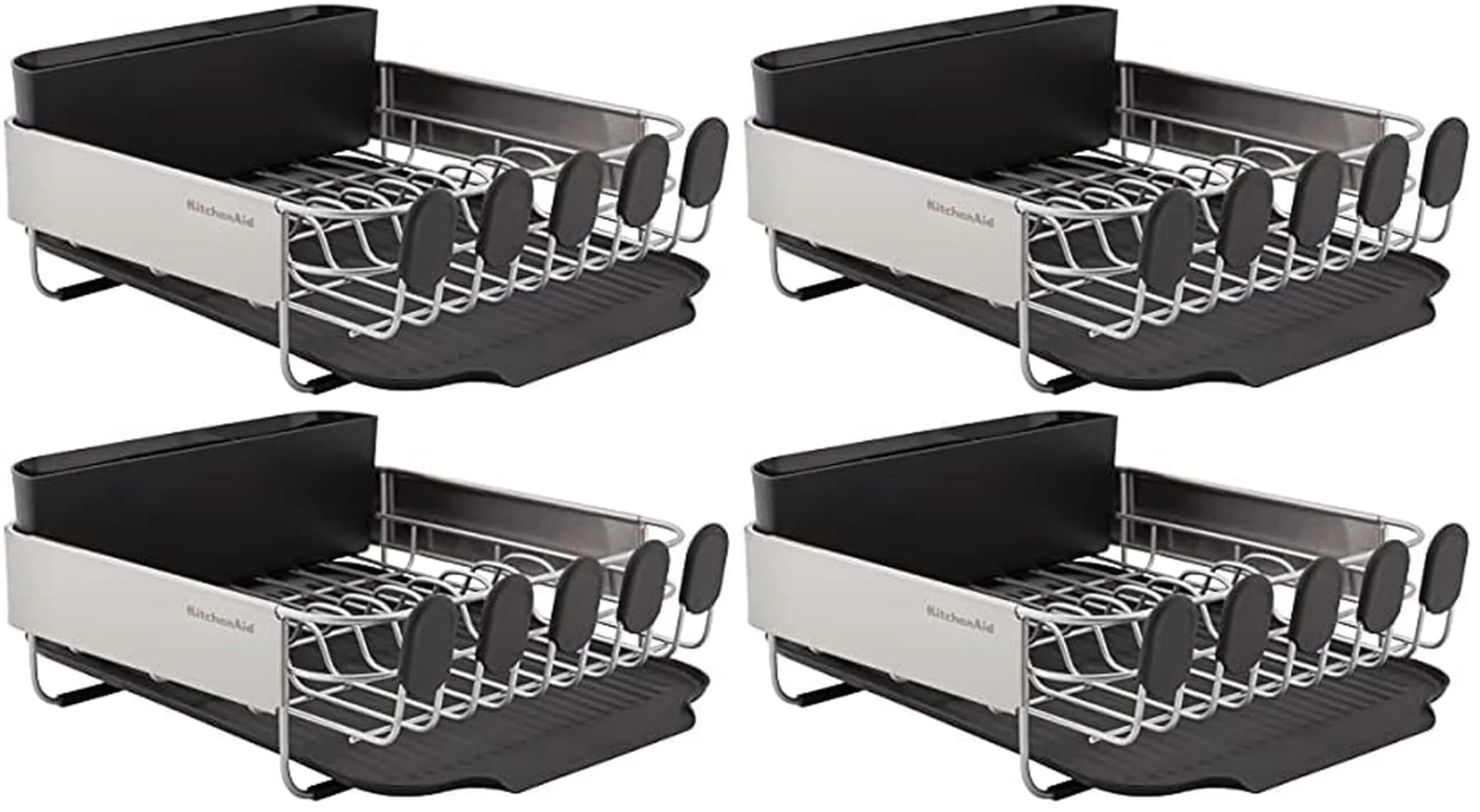 KitchenAid Large Capacity Full Size Rust Resistant Dish Rack with Angled Drain Board and Removable Flatware Caddy, Light Grey | 52.07 cm (20.47 in) Wide — Pack of 4