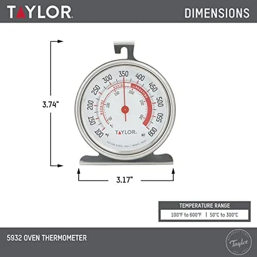 Taylor 5932 Large Dial Oven Thermometer, 3.25 Inch Stainless Steel Kitchen Cooking Thermometer for Oven, BBQ, Grill, Roasting, High Heat Resistance, Silver (Pack of 12) thumbnail 3