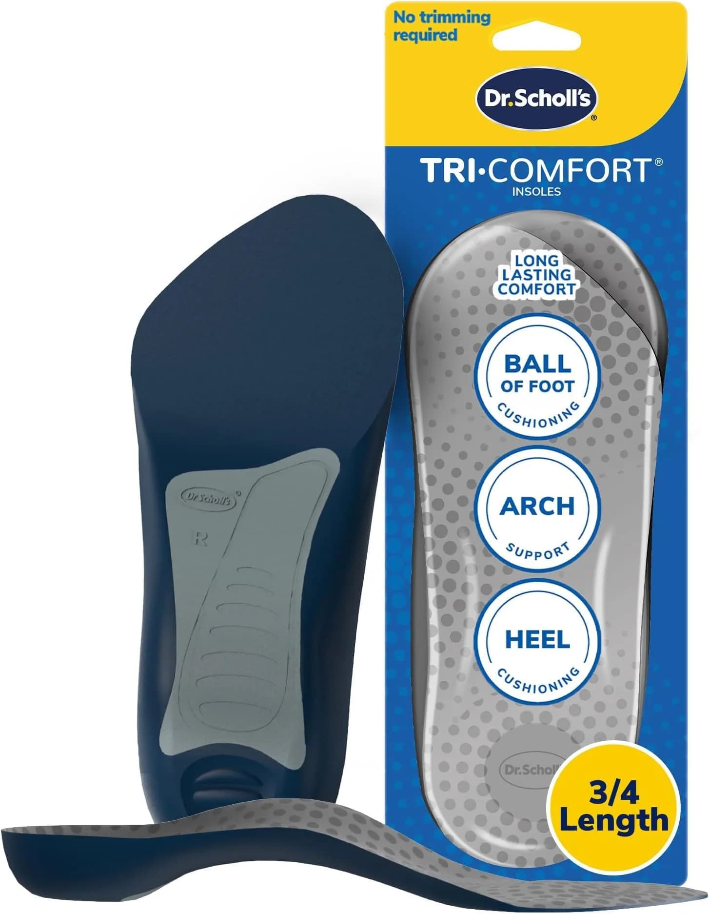 Dr. Scholl’s Comfort Tri-Comfort Insoles for Men, Size 8-14 (12 Pairs) | FDA Approved Arch Support — Blue