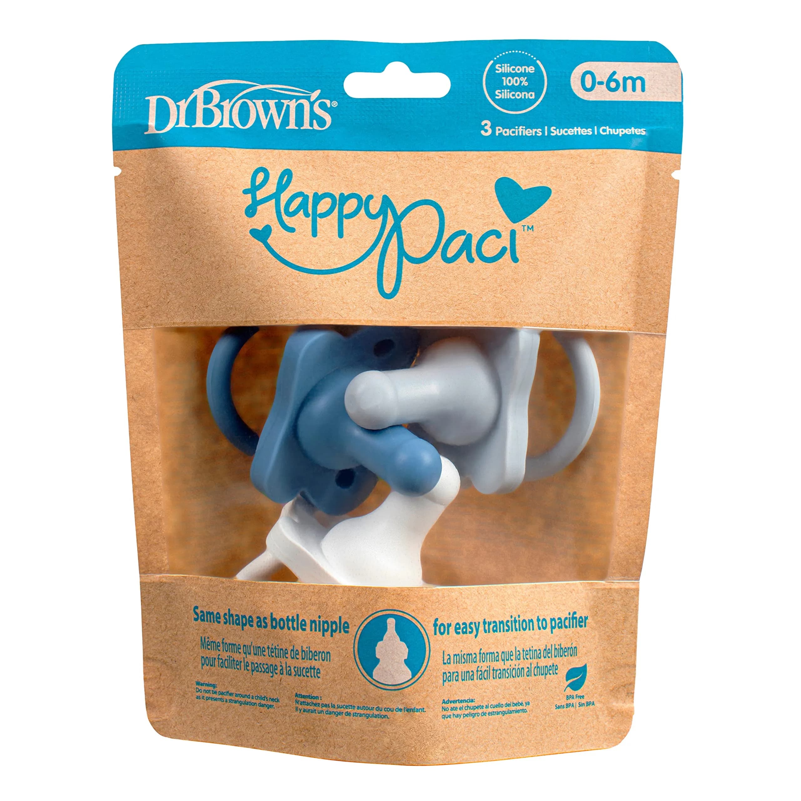 Dr. Brown's HappyPaci Silicone Baby Pacifier 0-6m | BPA-Free, Contoured Shield - view 6