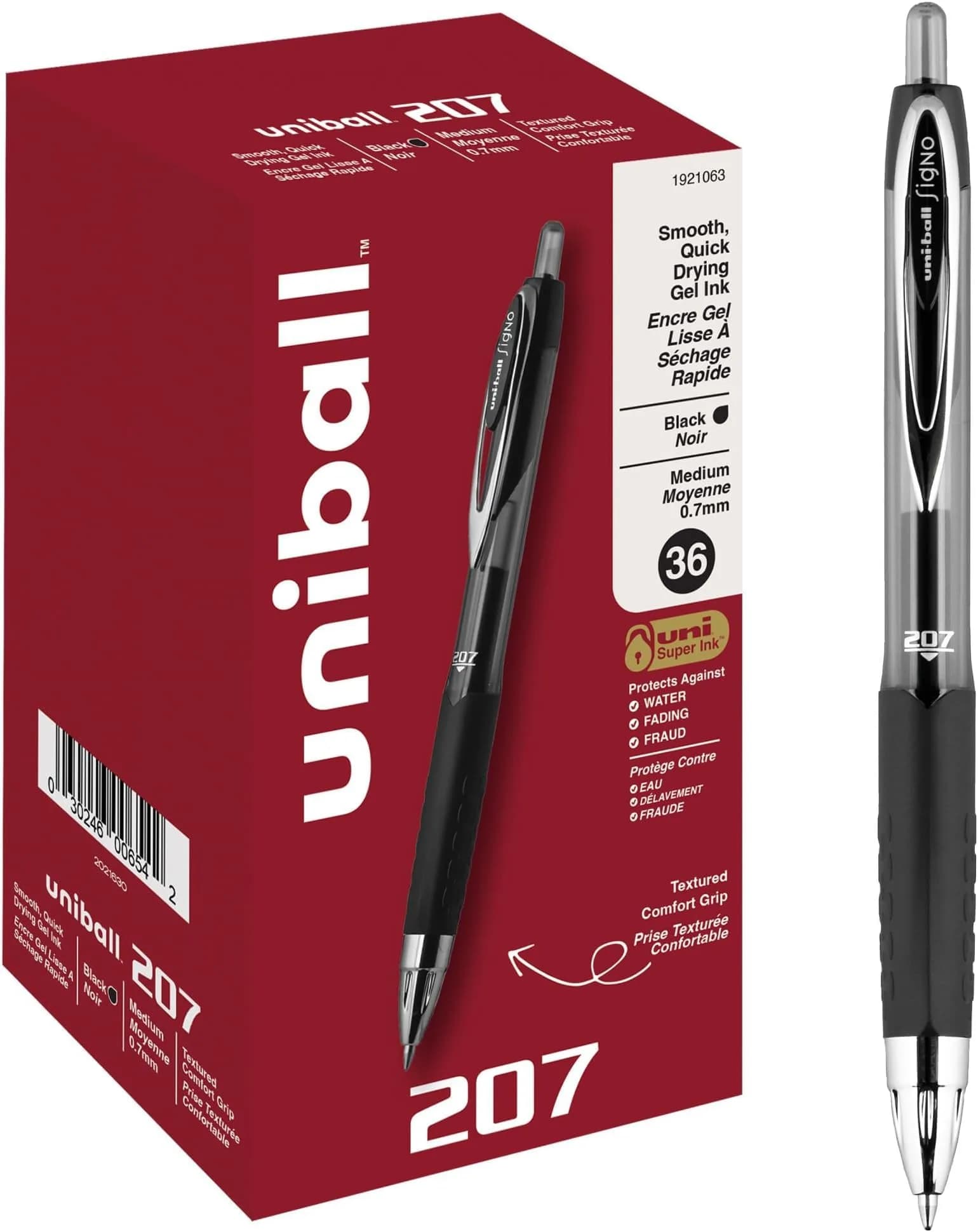 Uni-Ball 207 Retractable Gel Pens Medium Point 0.7mm Black 216 Count (Pack of 6) | Smooth Writing Gel Pens for Office & Students - main product image