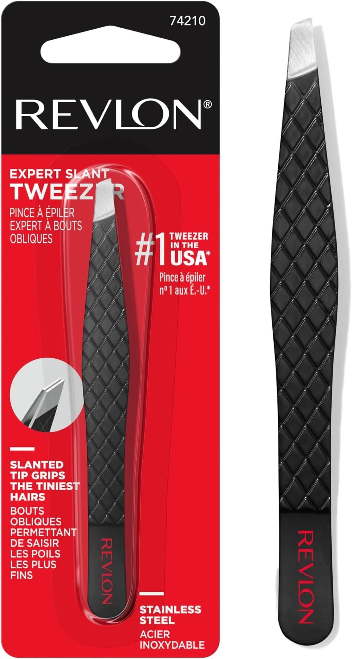 Revlon Expert Slanted Tweezer - 1 Count Pack of 12, Stainless Steel for Precision Eyebrow Shaping - main product image