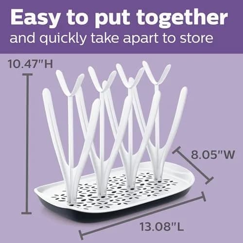 Philips Avent Drying Rack White SCF149/00 | Fits 8 Bottles, Nipples, Pump Parts & Accessories | 33cm (13.1") Long thumbnail 5
