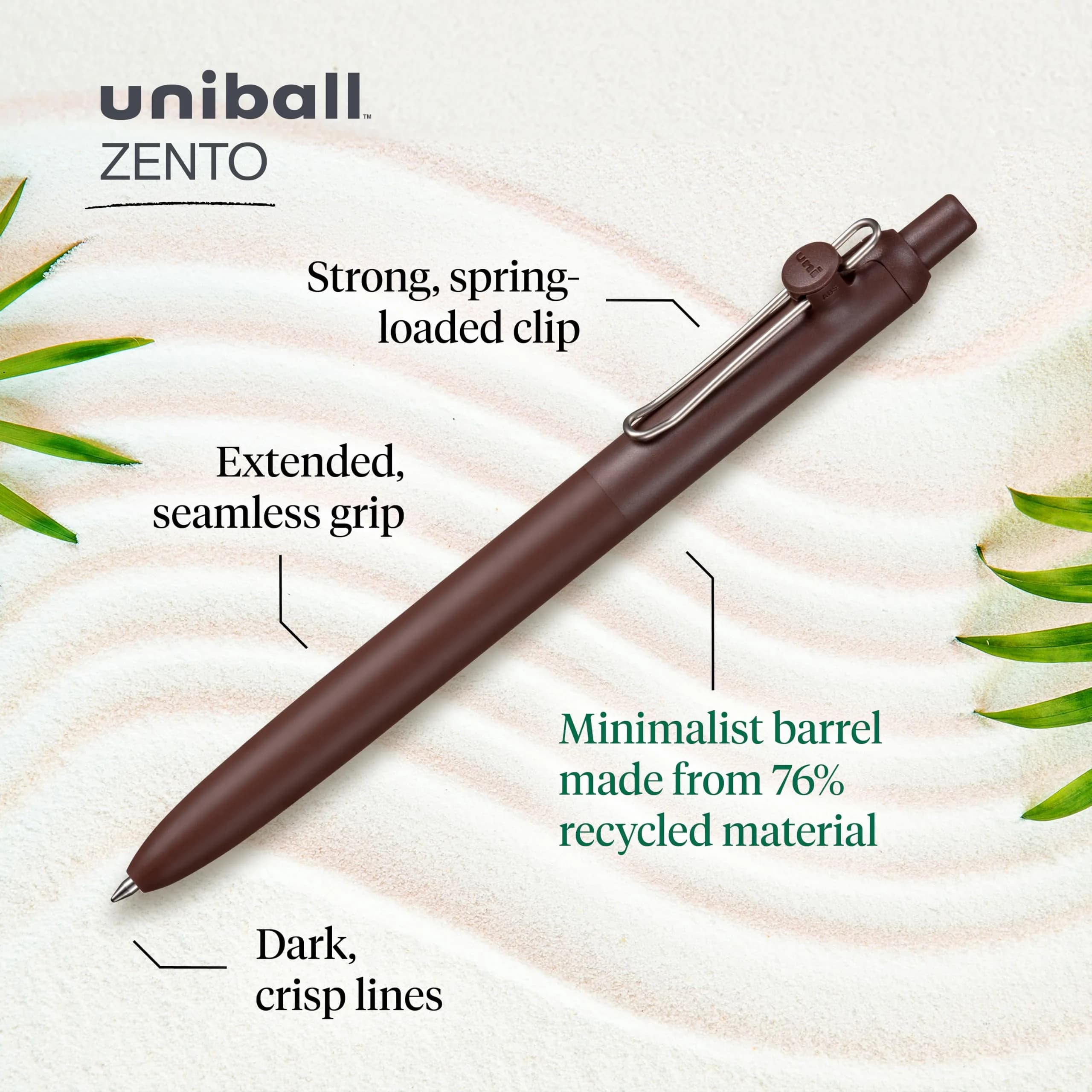 Uni-Ball Zento Liquid Gel Ink Pens Medium Point (0.7mm) Boho Barrels Black Ink, Pack of 12 | Smooth Writing for Students & Professionals - view 2