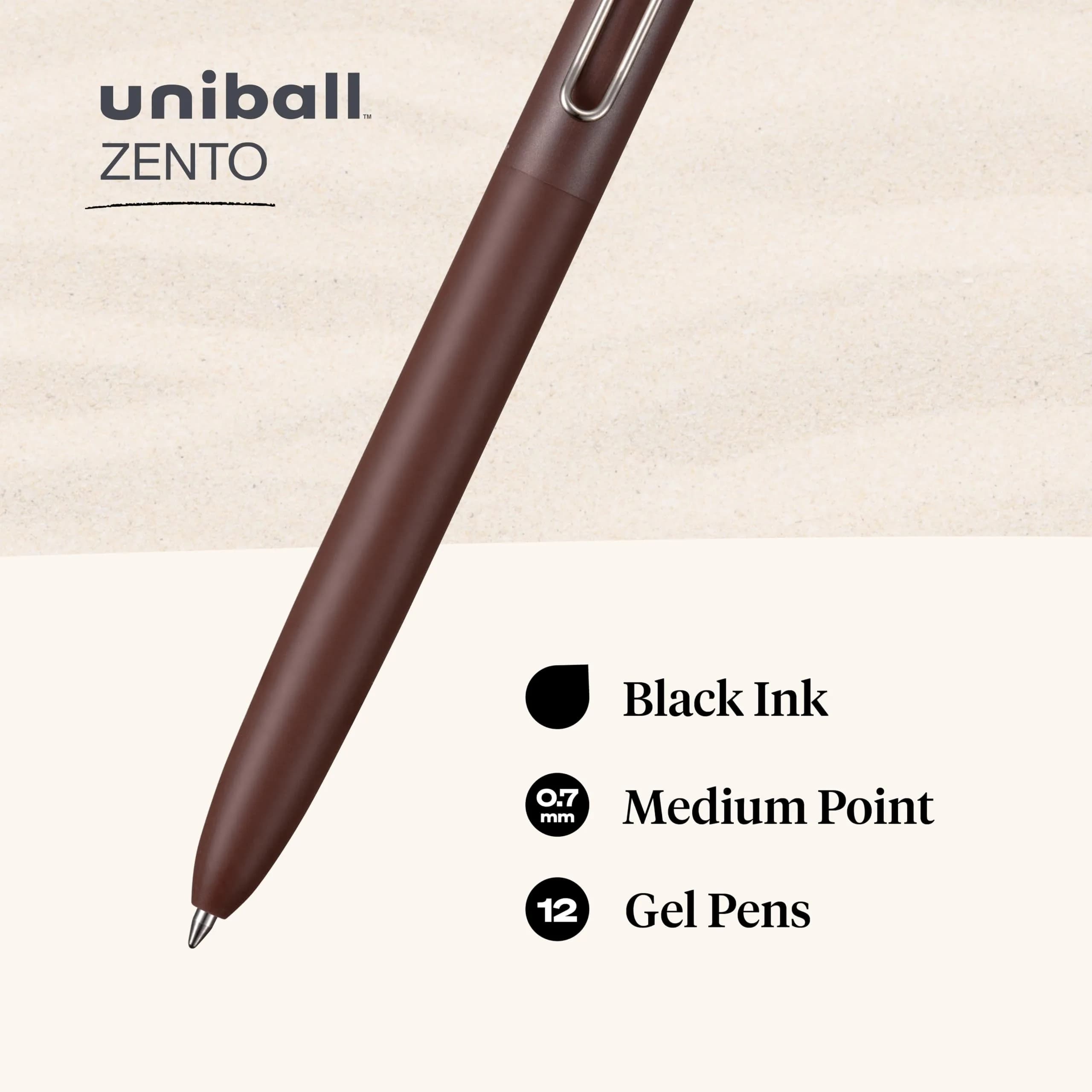 Uni-Ball Zento Liquid Gel Ink Pens Medium Point (0.7mm) Boho Barrels Black Ink, Pack of 12 | Smooth Writing for Students & Professionals - view 4