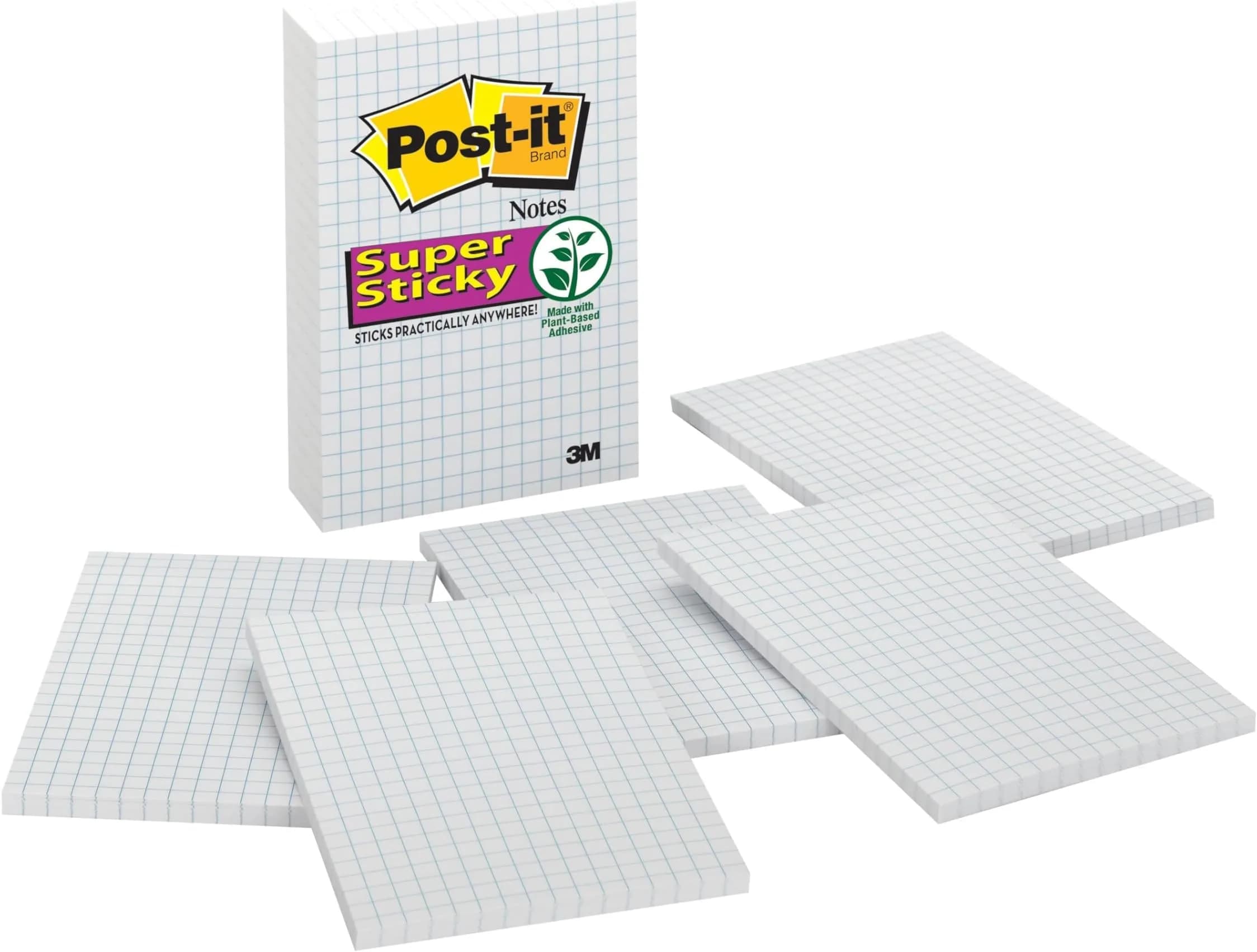 Post-it Super Sticky Notes 4x6 in | 3 Pads, 2X Stickiness, Blue Grid Lines, Recyclable