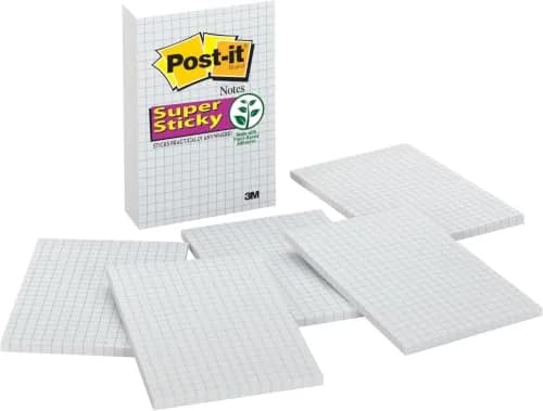 Post-it Super Sticky Notes 4x6 in | 3 Pads, 2X Stickiness, Blue Grid Lines, Recyclable thumbnail 1