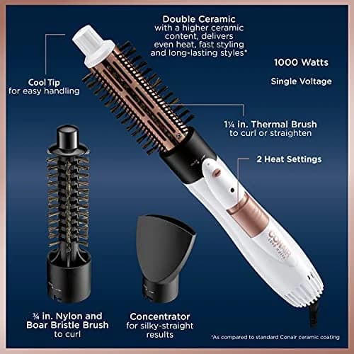 Conair Double Ceramic 3-in-1 Hot Air Brush with 4 Interchangeable Attachments | 1000W Styling Tool for Curls & Straight Styles thumbnail 4