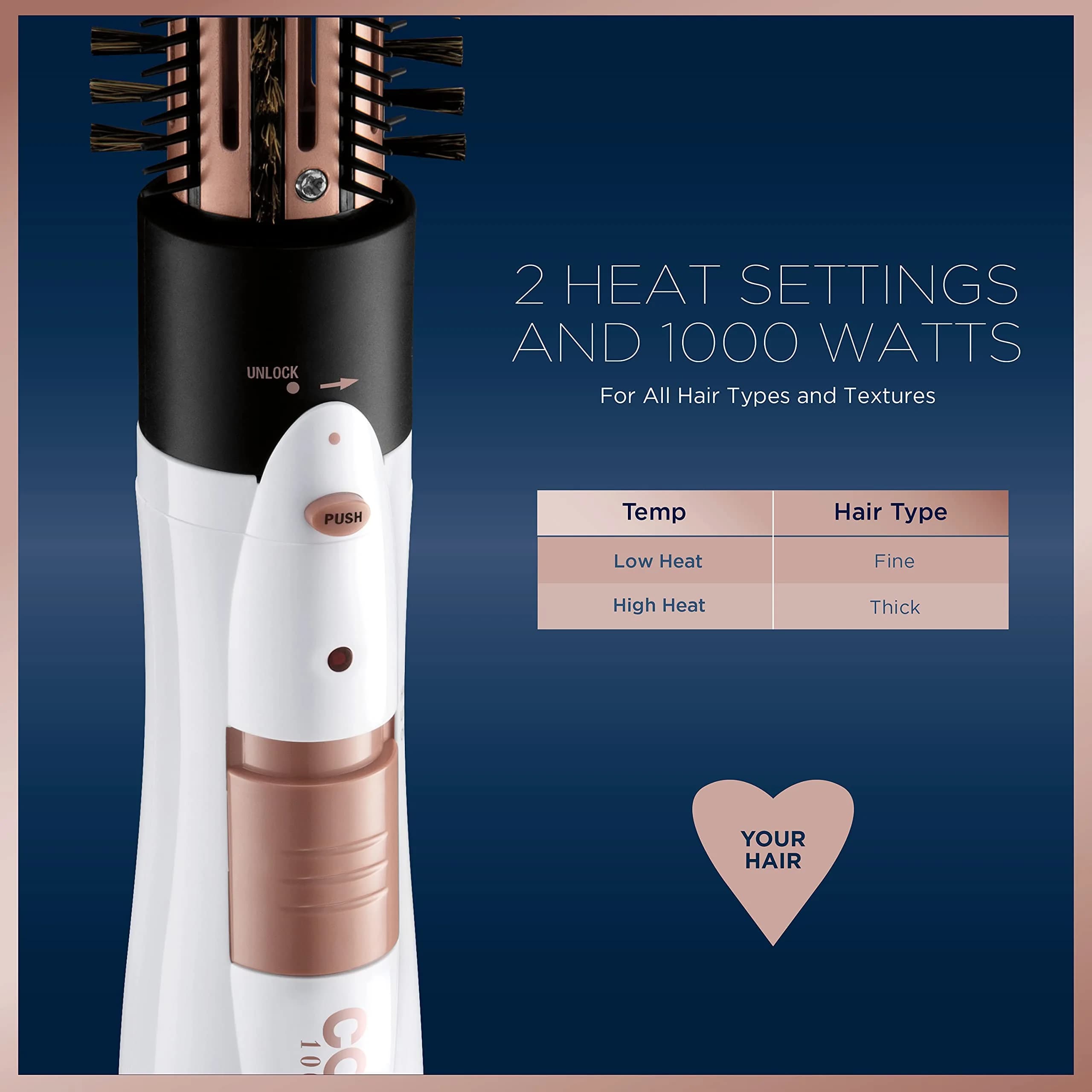 Conair Double Ceramic 3-in-1 Hot Air Brush with 4 Interchangeable Attachments | 1000W Styling Tool for Curls & Straight Styles - view 3