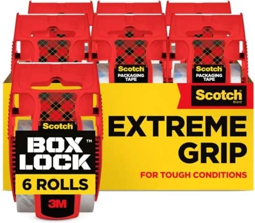 Scotch Box Lock Packing Tape Clear Extreme Grip 1.88 in. x 22.2 yd. | 6 Rolls with Dispensers thumbnail 1