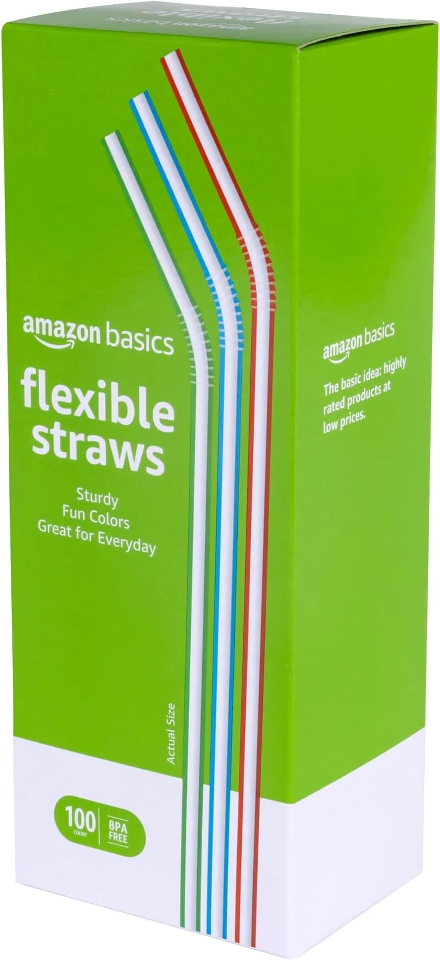 Amazon Basics Disposable Striped Flex Straws 600 Count (6 Packs of 100) | Food-Grade Plastic for Everyday Use
