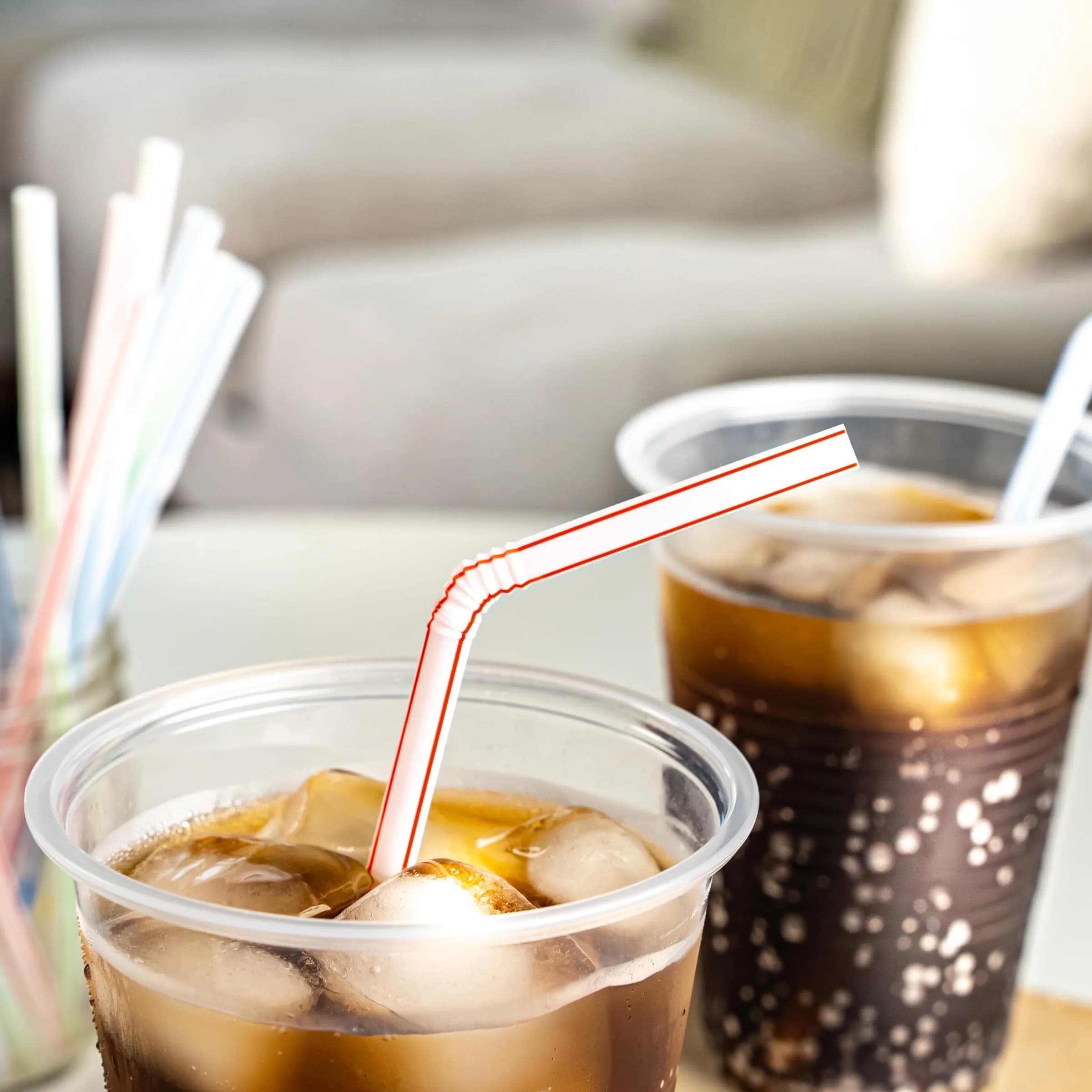 Amazon Basics Disposable Striped Flex Straws 600 Count (6 Packs of 100) | Food-Grade Plastic for Everyday Use - view 6
