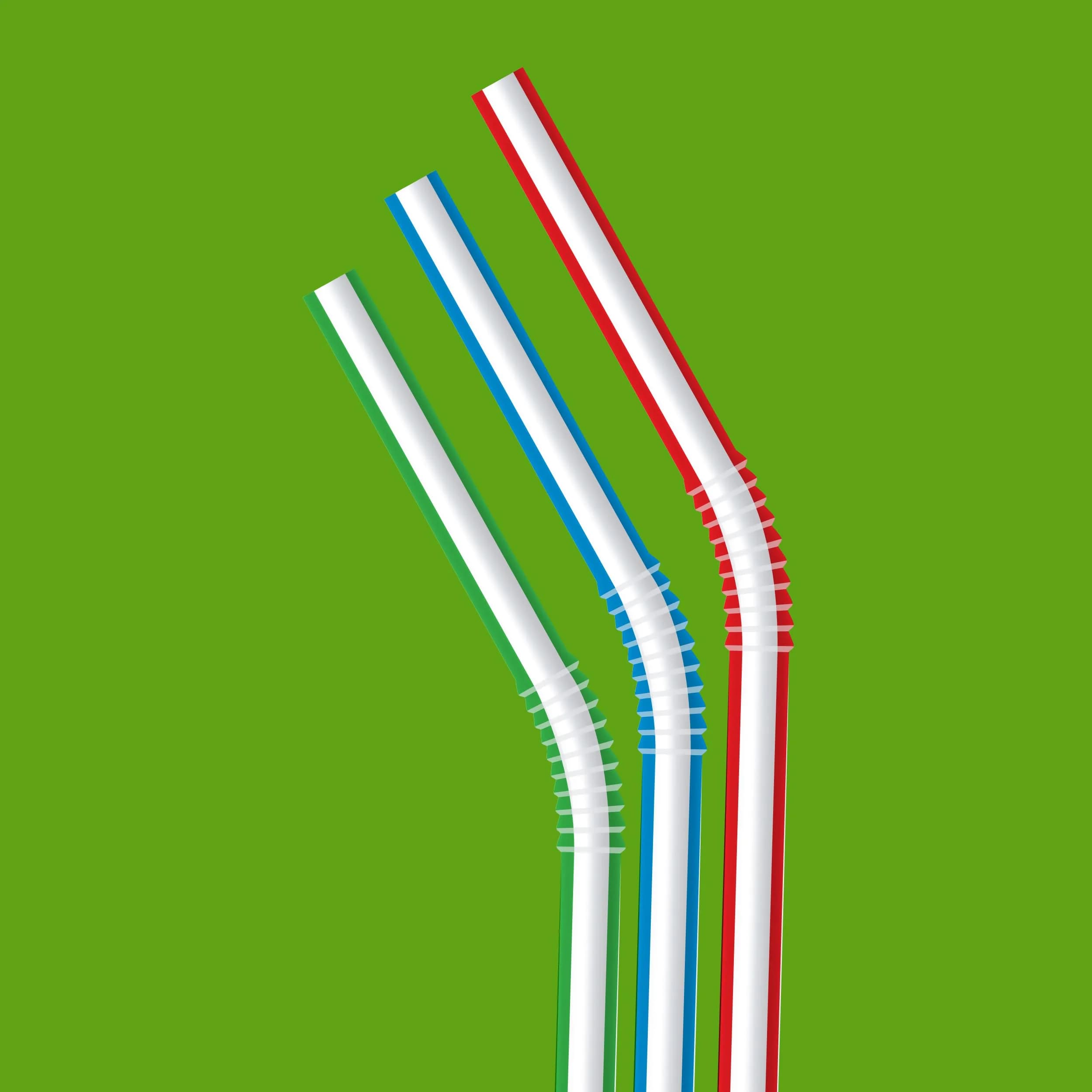 Amazon Basics Disposable Striped Flex Straws 600 Count (6 Packs of 100) | Food-Grade Plastic for Everyday Use - view 2