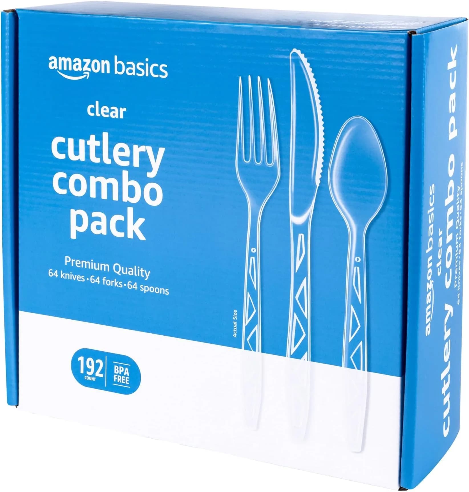 Amazon Basics Disposable Clear Plastic Cutlery Set, 192 Count (64 Forks, 64 Spoons, 64 Knives) | Premium Quality Cutlery - main product image