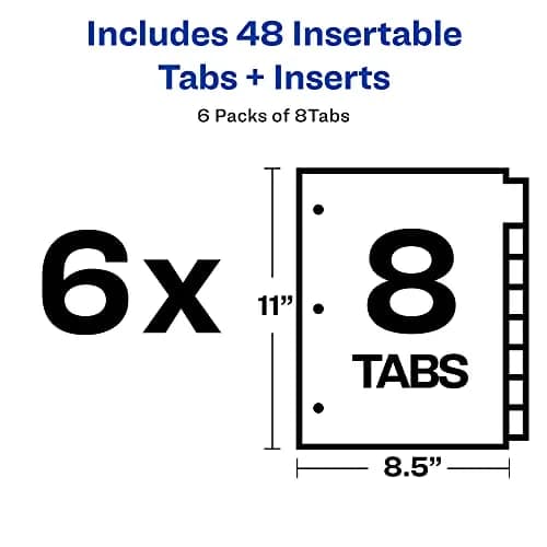 Avery 8-Tab Binder Dividers with Big Tabs, Multicolor Inserts, 48-Tab Set | Organize School, Office, or Home thumbnail 3