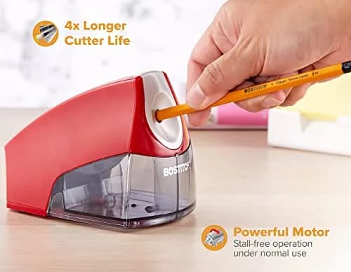 Bostitch Office Electric Pencil Sharpener for Classroom & Desk Use, Heavy-Duty Stall-Free Motor, High-Capacity Shavings Tray, Red | 6 Pack thumbnail 2