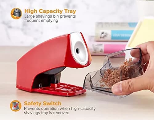 Bostitch Office Electric Pencil Sharpener for Classroom & Desk Use, Heavy-Duty Stall-Free Motor, High-Capacity Shavings Tray, Red | 6 Pack thumbnail 4