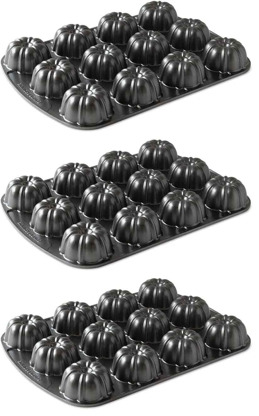 Nordic Ware Brownie Bundt Pan 3.75 Cup Capacity | Nonstick Aluminum Bakeware (Pack of 3) — Black