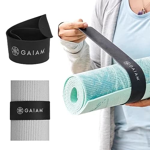 Gaiam Yoga Mat Strap Slap Band | Secure & Travel-Friendly (20"L x 1.5"W) Black thumbnail 1