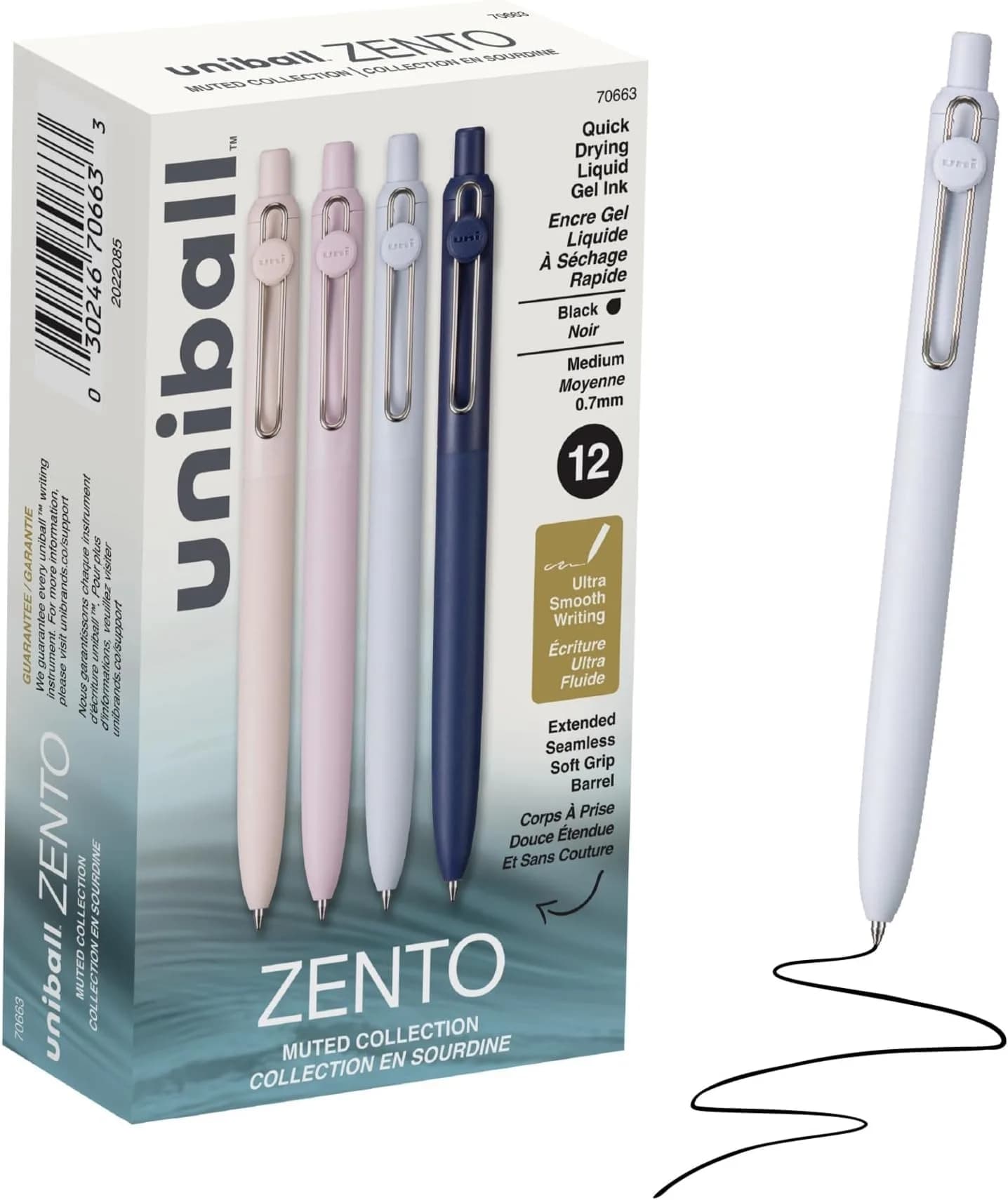 Uni-Ball Zento Liquid Gel Ink Retractable Pens, Medium Point (0.7mm), Muted Barrels, Black Ink, Pack of 144 | Smooth Writing for Professionals & Students - main product image