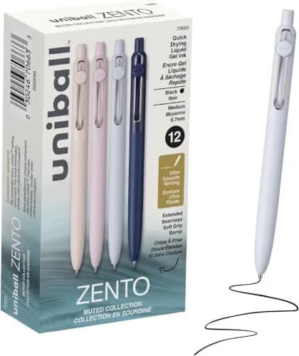 Uni-Ball Zento Liquid Gel Ink Retractable Pens, Medium Point (0.7mm), Muted Barrels, Black Ink, Pack of 144 | Smooth Writing for Professionals & Students thumbnail 1