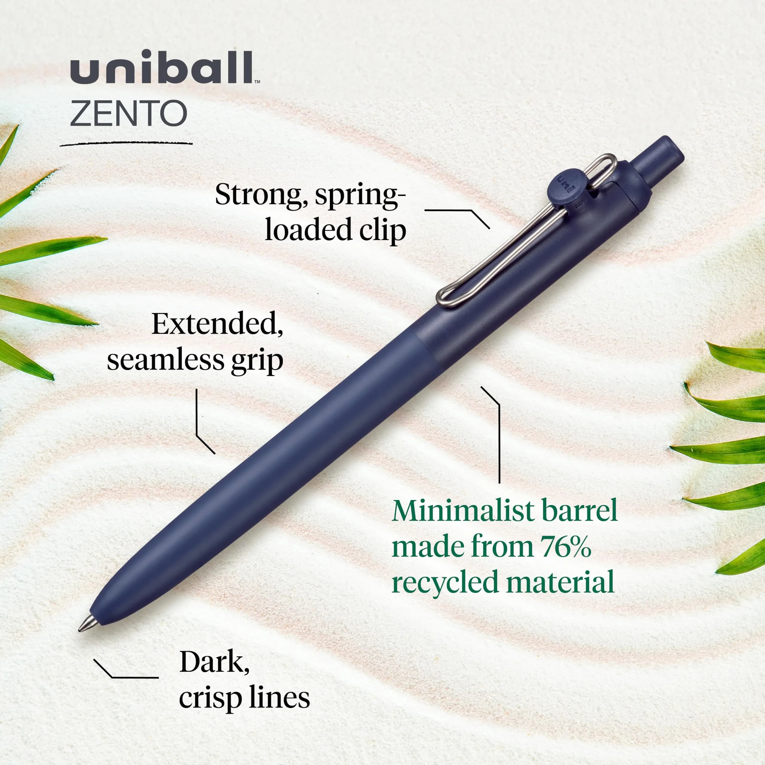 Uni-Ball Zento Liquid Gel Ink Retractable Pens, Medium Point (0.7mm), Muted Barrels, Black Ink, Pack of 144 | Smooth Writing for Professionals & Students - view 2